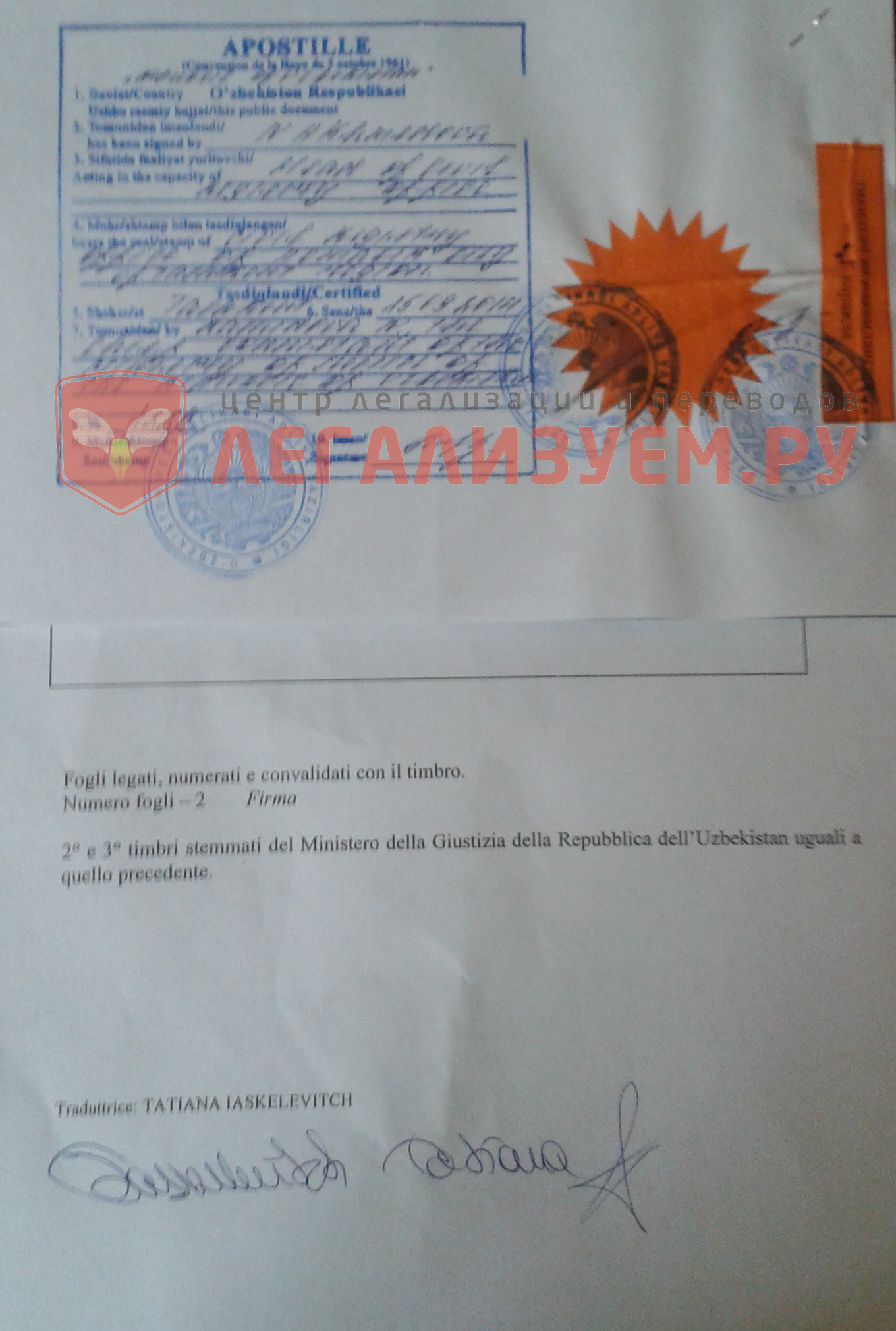 удостоверение перевода в Посольстве Италии в Ташкенте